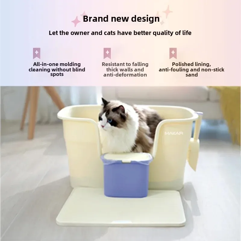 Caja de arena para gatos grande semicerrada antiderrames cómoda - imagen 3