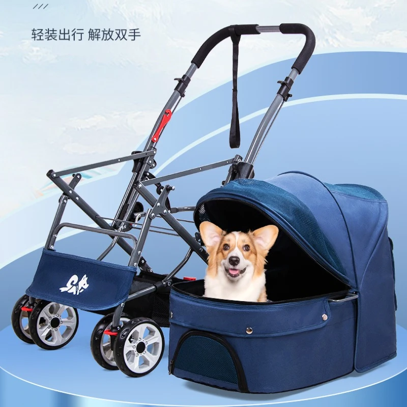 Cochecitos para mascotas, carrito para perros medianos y pequeños, carrito para caminar para gatos, productos para mascotas ligeros y plegables - imagen 4