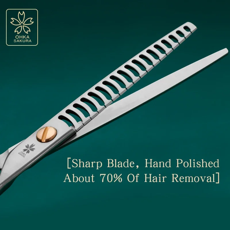 Tijeras de espina de pescado finas y abiertas para mascotas de cereza, artefacto de recorte de pelo de perro con tornillo grande ranurado vg10 importado - imagen 4