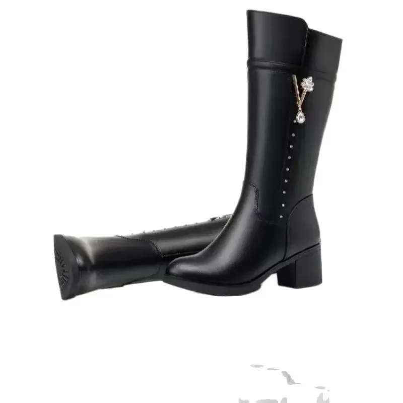 Women's Boots Autumn and Winter Wool Warm Thick Heels Fashion New Knee High Boots Leather Round Toe High Heel Women's Boots New - imagen 4