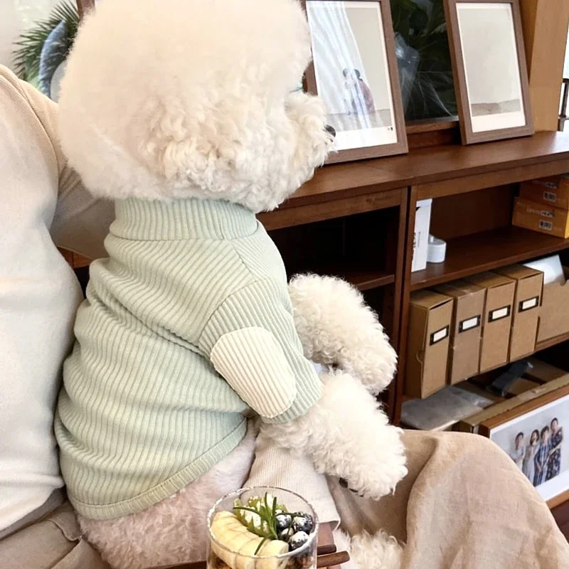 Ropa cálida a la moda para perros a rayas, camisa de fondo para perros, chaleco, ropa para cachorros para perros pequeños, ropa de invierno para gatos de peluche, ropa para el hogar - imagen 3