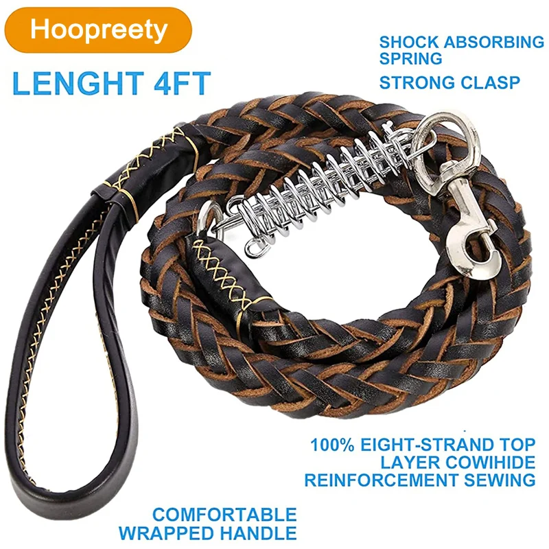Correa de cuero con resorte amortiguador para perro, correa de entrenamiento trenzada de piel de vaca duradera para perros grandes y medianos Terrier, accesorios para mascotas - imagen 3
