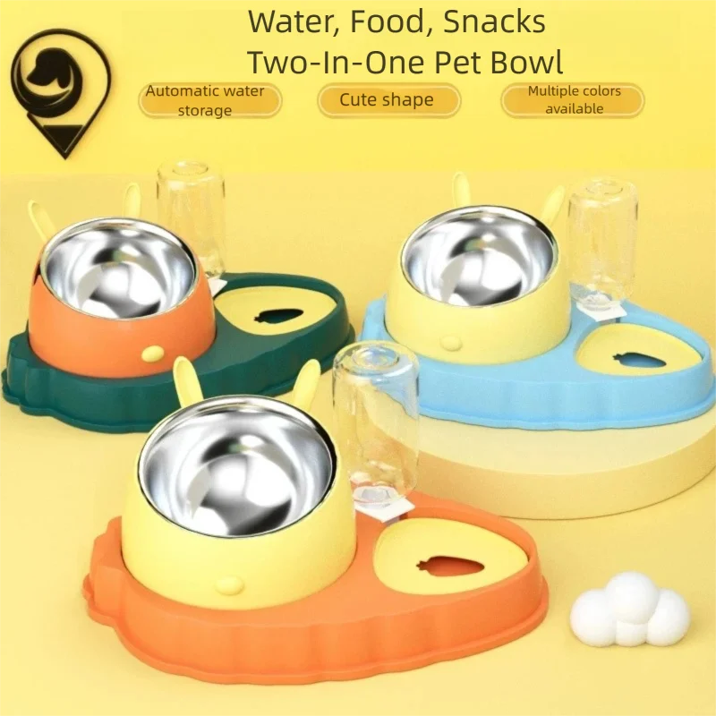 Cuenco doble de acero inoxidable para mascotas, diseño de zanahoria, alimentador lento antideslizante, cuenco para perros y gatos, dispensador de agua y comida para mascotas pequeñas y medianas - imagen 2