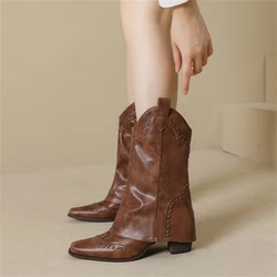 Botas de moto para mujer con remaches – Estilo retro y tacón