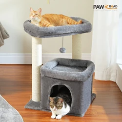 Torre para gatos de interior con posavasos, percha doble y rascadores