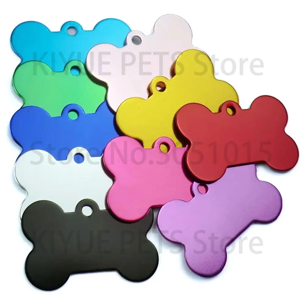 Mezcla aleatoria personalizada, 20 piezas, etiqueta de aluminio para perro mascota, placa con nombre, pedante para Collar de gato, anillo, accesorios antipérdida