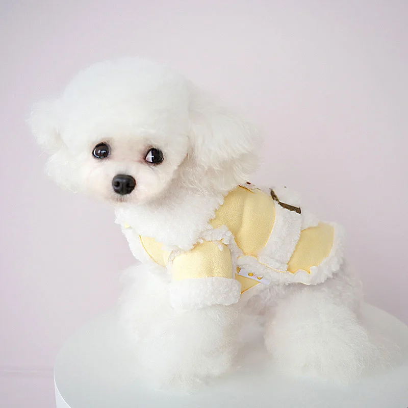 Abrigo de gamuza empalmado de lana de cordero para otoño/invierno para mascotas con peluche de tracción y ropa cálida de terciopelo Parkas de ante de una pieza para perros - imagen 4