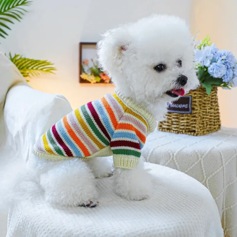 1PC Pet Dog Clothes Cat Winter Warm Pullover Rainbow Mood Puppy Sweater Suitable For Small Dog and Medium-sized Pet Coat - imagen 3