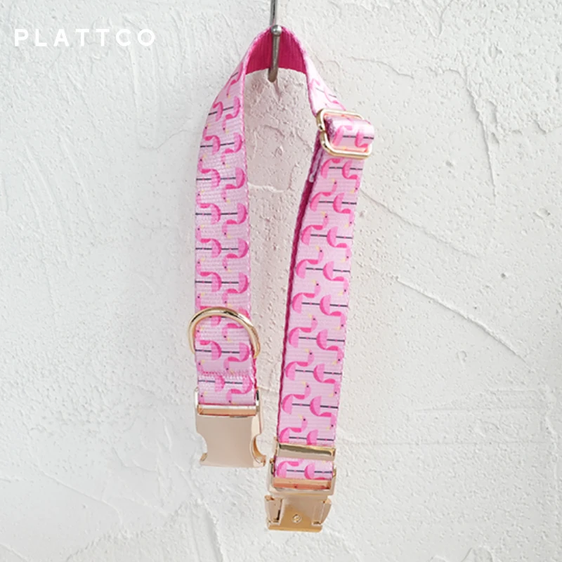 PLATTCO-collar de perro de diseño único con estampado de flamencos para dormir, hebilla de aleación de zinc de color claro de alta calidad, 5 tamaños, PDC313G - imagen 2