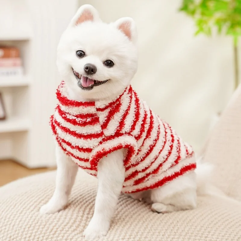 Ropa gruesa de otoño para perros, chaleco a rayas de lana a la moda para perros y mascotas, sudaderas bonitas para cachorros, chaleco suave y cálido para gatos, jerséis, ropa para mascotas