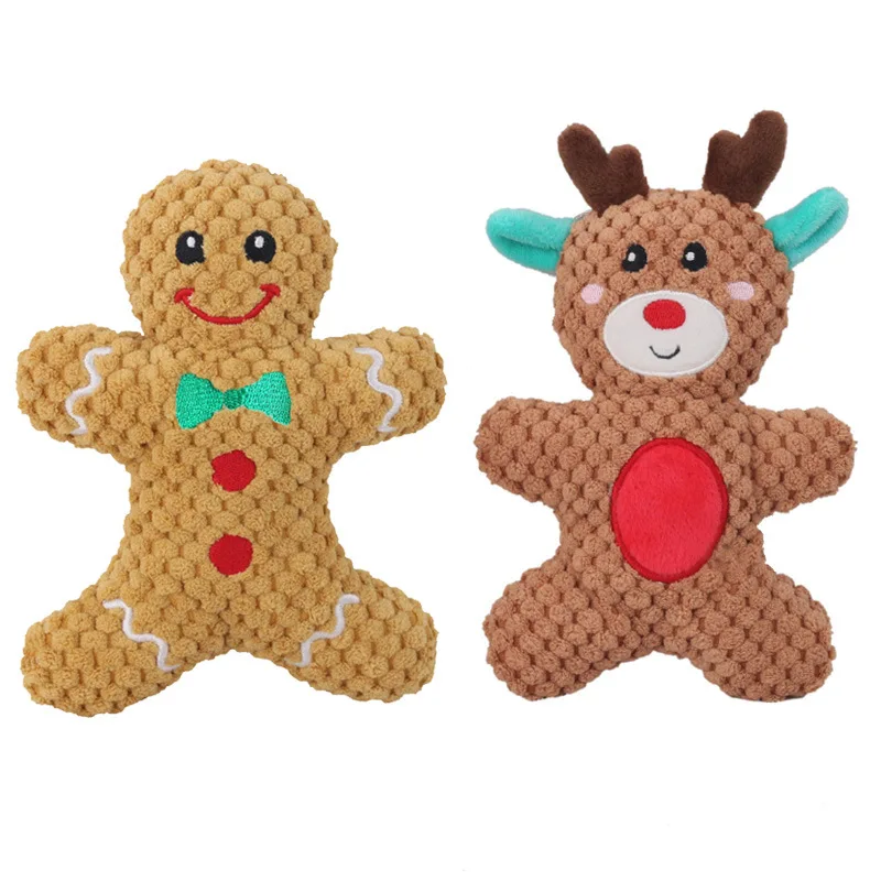 Juguete de Navidad para masticar con ruido de peluche para perros, Papá Noel, alce, hombre de jengibre, Donut, gato, perro, serie navideña, juguete para perros de dibujos animados, juguete de peluche con chirrido - imagen 3