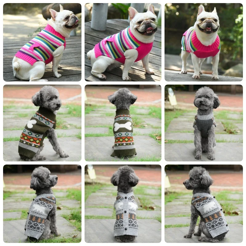 Ropa navideña para perros pequeños, suéter de punto con cuello alto y estampado bonito para cachorros, trajes de lujo para gatos y perros Schnauzer - imagen 2