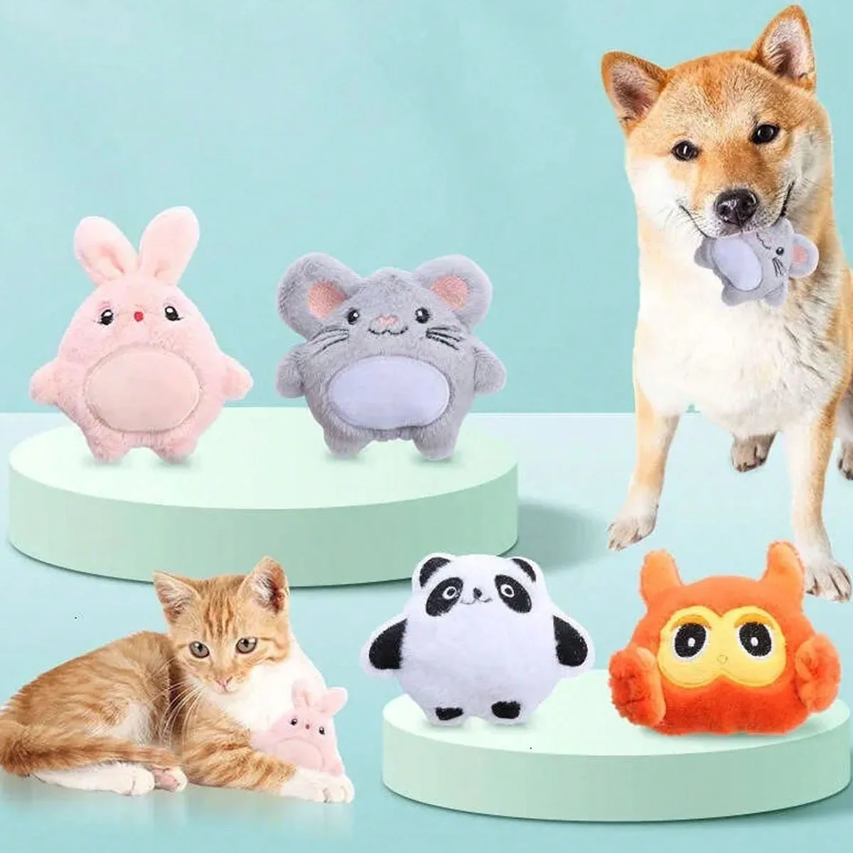 Nueva muñeca de peluche, ratón, conejo, animal de dibujos animados, gato, perro, juguete doble para mascotas, juguete para gatos autoexcitador resistente a mordeduras suaves