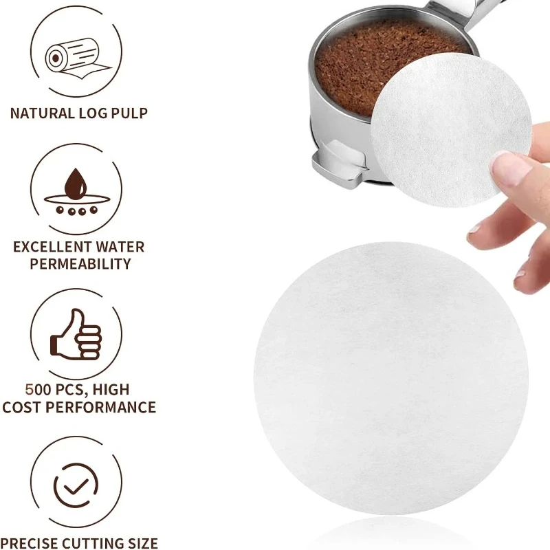 Filtro de papel de café de 500 Uds., filtro de café expreso sin blanquear de 58mm, papel portátil de pantalla Compatible con Breville Barista, Mr