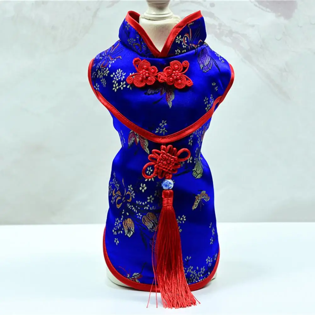 Pet Tang Suit Floral Print Chinese Style Dog Cheongsam Sleeveless Two-legged Coil Buttons Puppy Shirt Breathable Pet Clothes - imagen 3