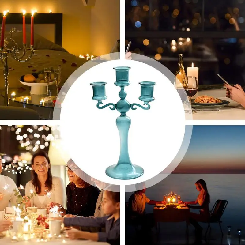 Portavelas de cristal de 3 brazos, centro de mesa para fiesta temática, decoración de comedor y cumpleaños - imagen 5