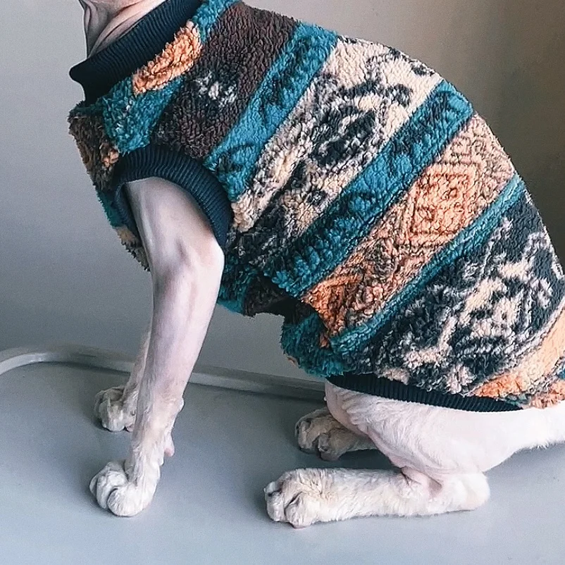 Suéter navideño para gato Sphynx, sudadera de lana colorida para gato sin pelo, pijamas gruesos de manga corta suaves de invierno para gatitos