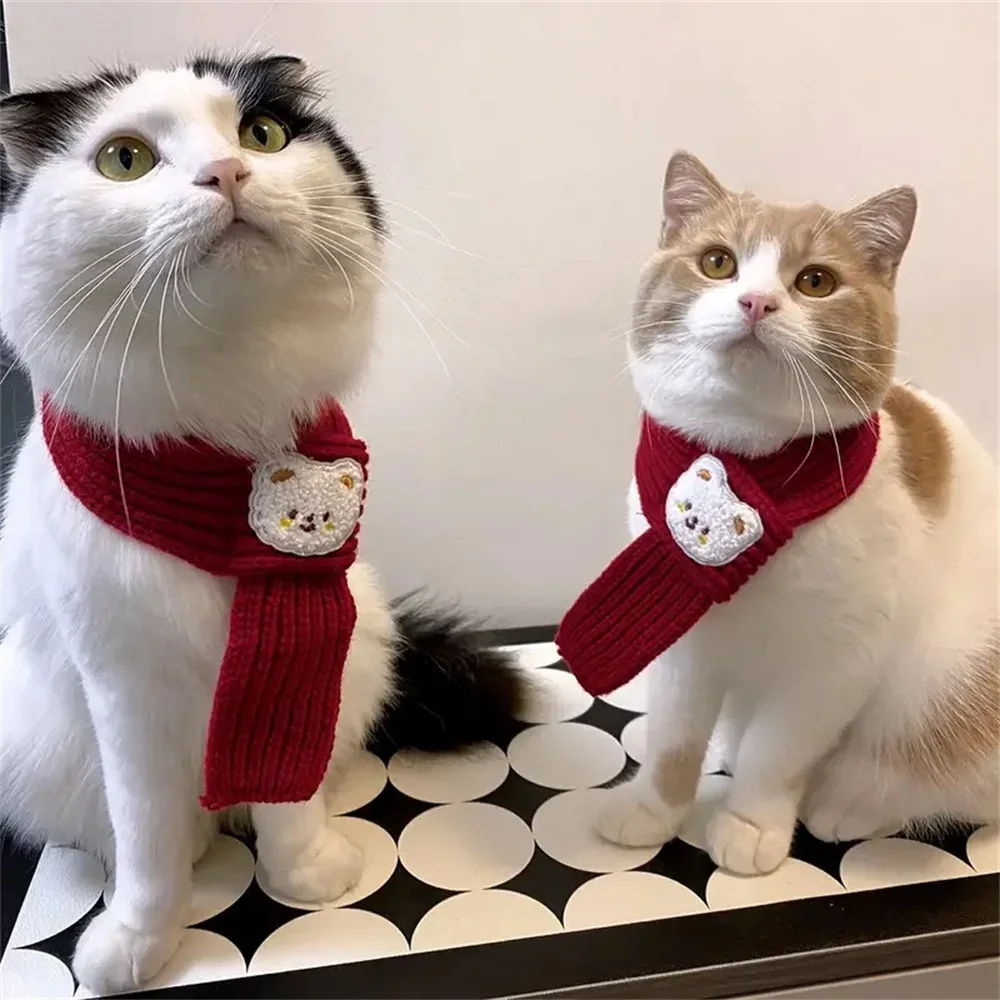 Bufanda festiva de Año Nuevo para gatos Sphynx, Gotas, accesorios cálidos para el cuello para mascotas, bufandas para perros siameses Garfield, productos para mascotas - imagen 4