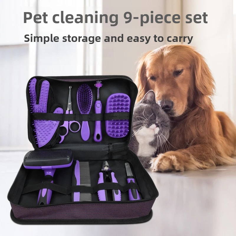 Peine para mascotas, limpieza de belleza, juego de 9 piezas, tijeras para perros y gatos, peines de aguja, cortaúñas, peines, guantes, suministros de limpieza para mascotas, accesorios