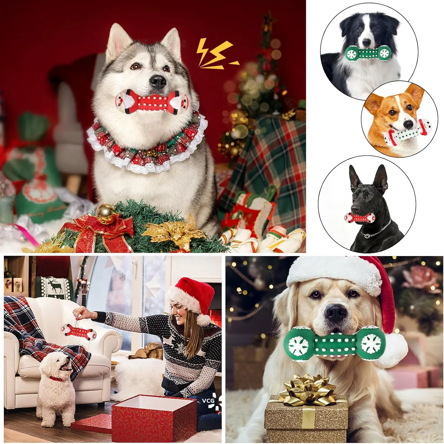 Juguetes para masticar de Navidad para perros, juguete chirriante de látex, divertidos juguetes interactivos para perros para Navidad, cachorro pequeño y mediano, muñeco de nieve para mascotas, Papá Noel - imagen 5