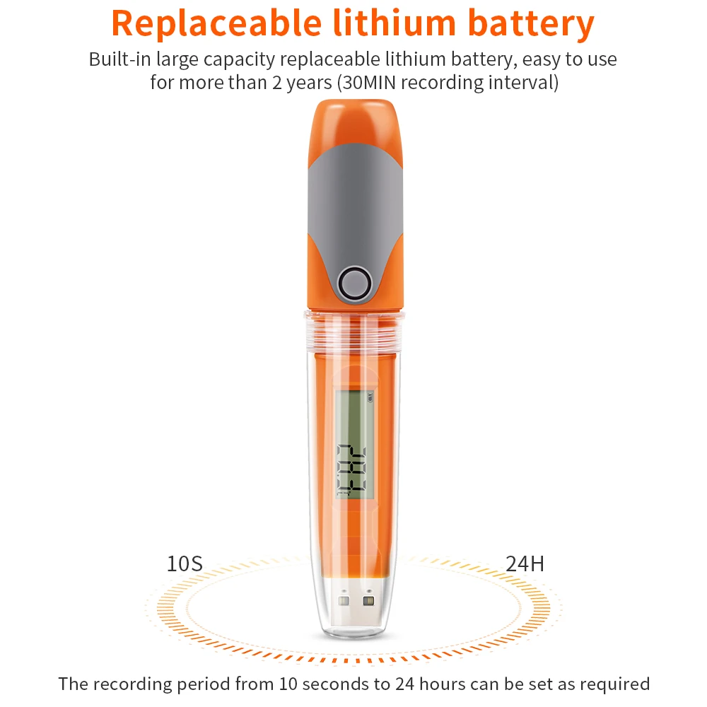 Elitech-registrador de datos de temperatura y humedad, RC-51H, impermeable, USB, grabadora de temperatura, informe en PDF automático para cadena de frío - imagen 5