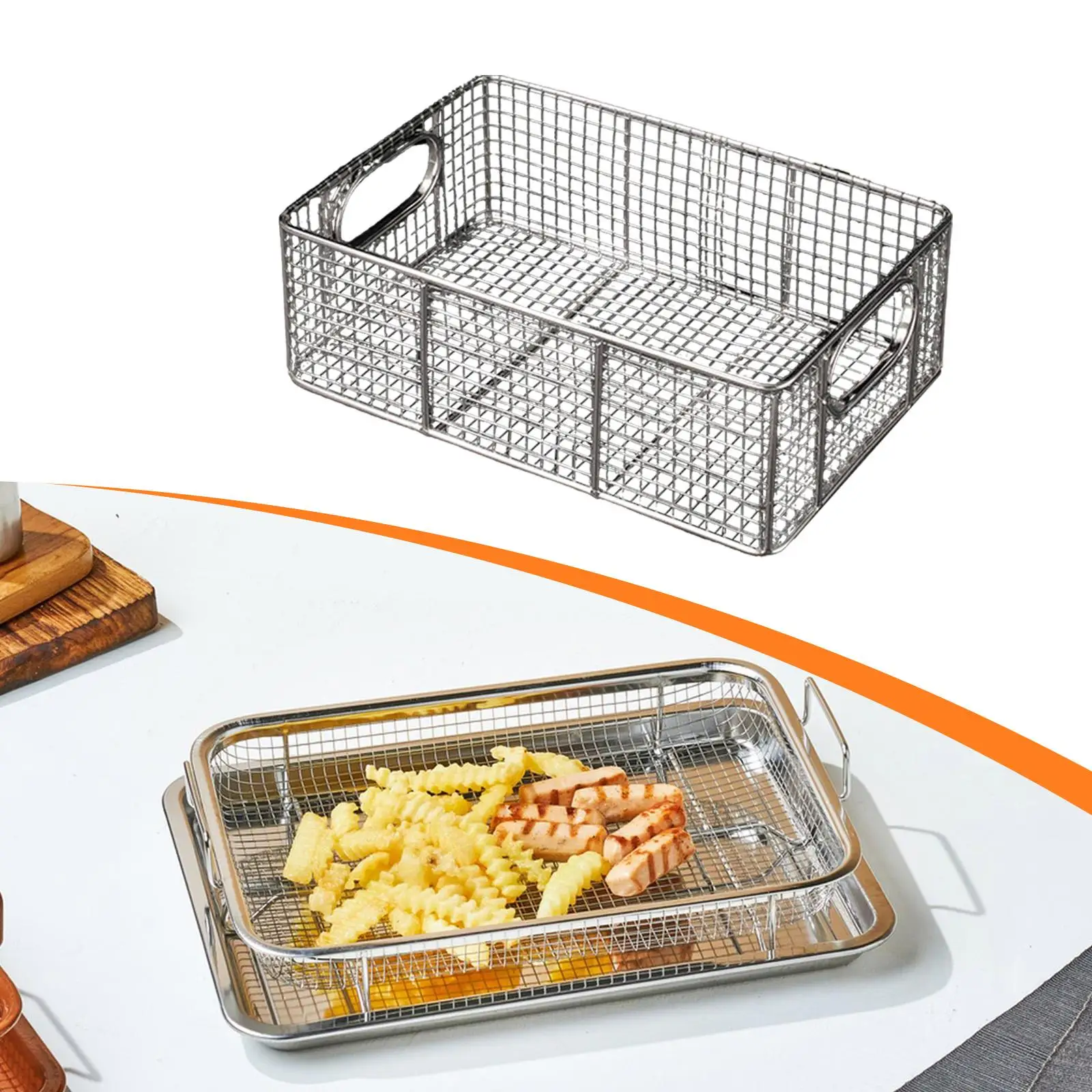 Deep Fry Basket French Fries Holder Snacks Container Food Basket Fryer Basket Bread Basket Stainless Steel Wire for Kitchen Home