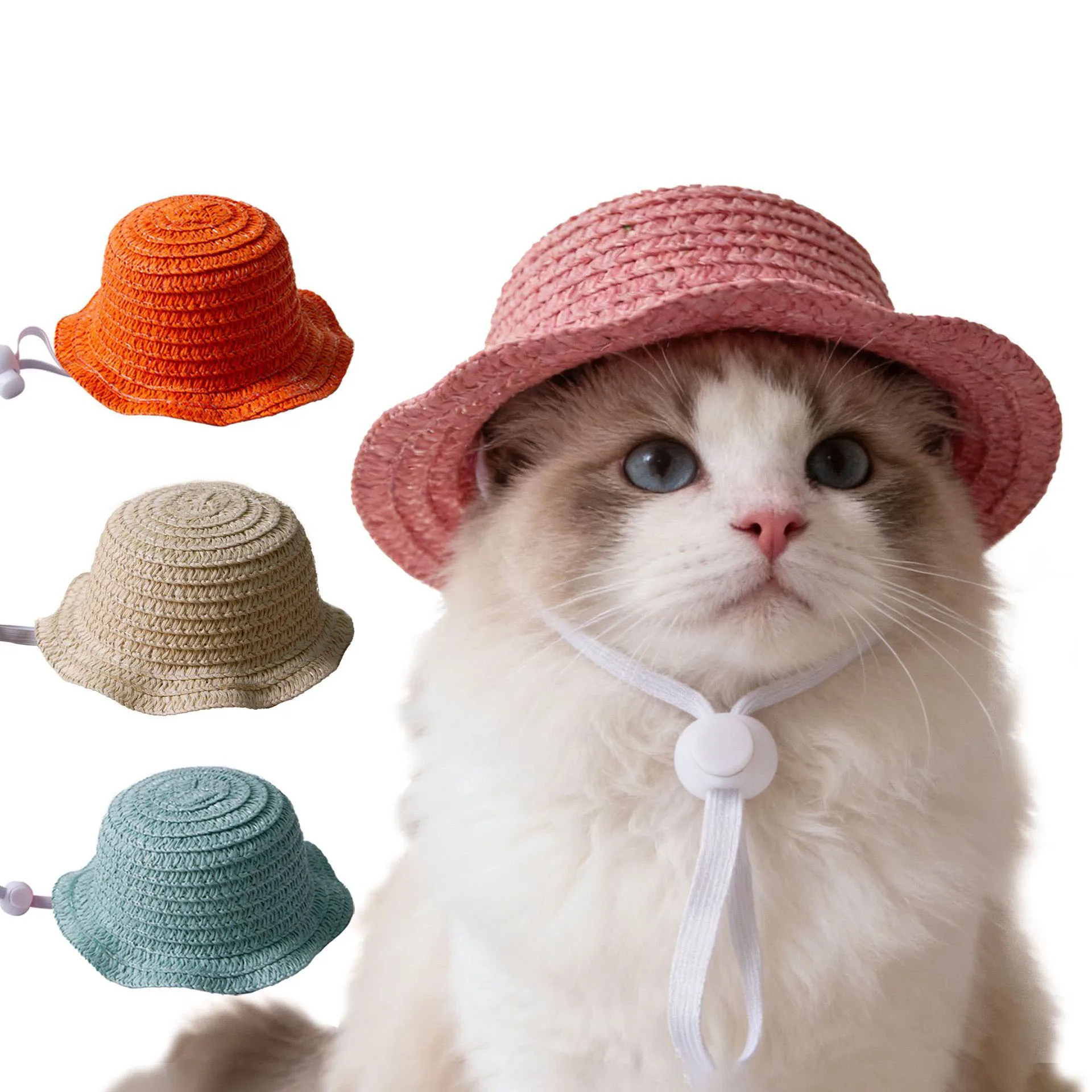 Sombrero de paja con protección solar para gatos y perros – Gorra de verano - imagen 3