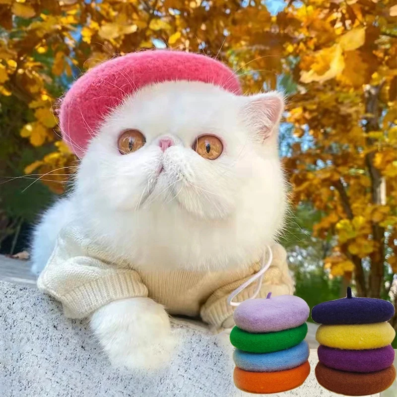 Gorro de lana de pintor de color caramelo, Boina de perro cachorro, mini tocado de foto decorativo, diseñador de lujo de Navidad, sombrero de gato - imagen 5