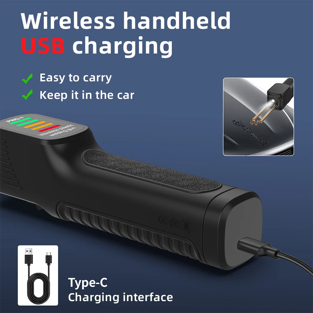 Máquina de soldadura de plástico inalámbrica de mano, pistola de soldadura recargable por USB, grapadora en caliente, Kits de herramientas de reparación de parachoques de coche, PWG-1 - imagen 5