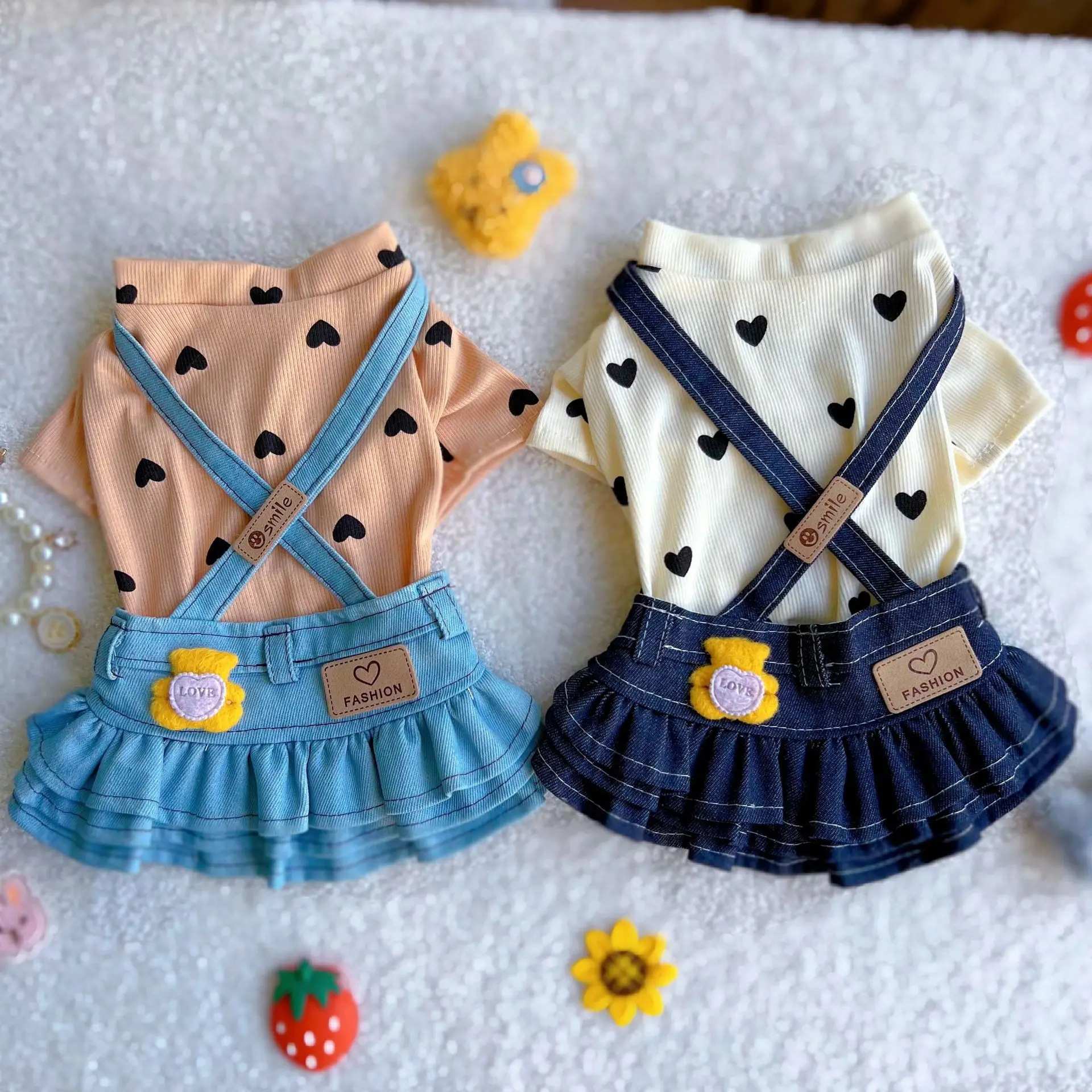 Falda con tirantes de vaquero de primavera para mascotas, Falda corta para perros y vacas, falda para pastel de princesa de Teddy York, vestidos para perros pequeños - imagen 4
