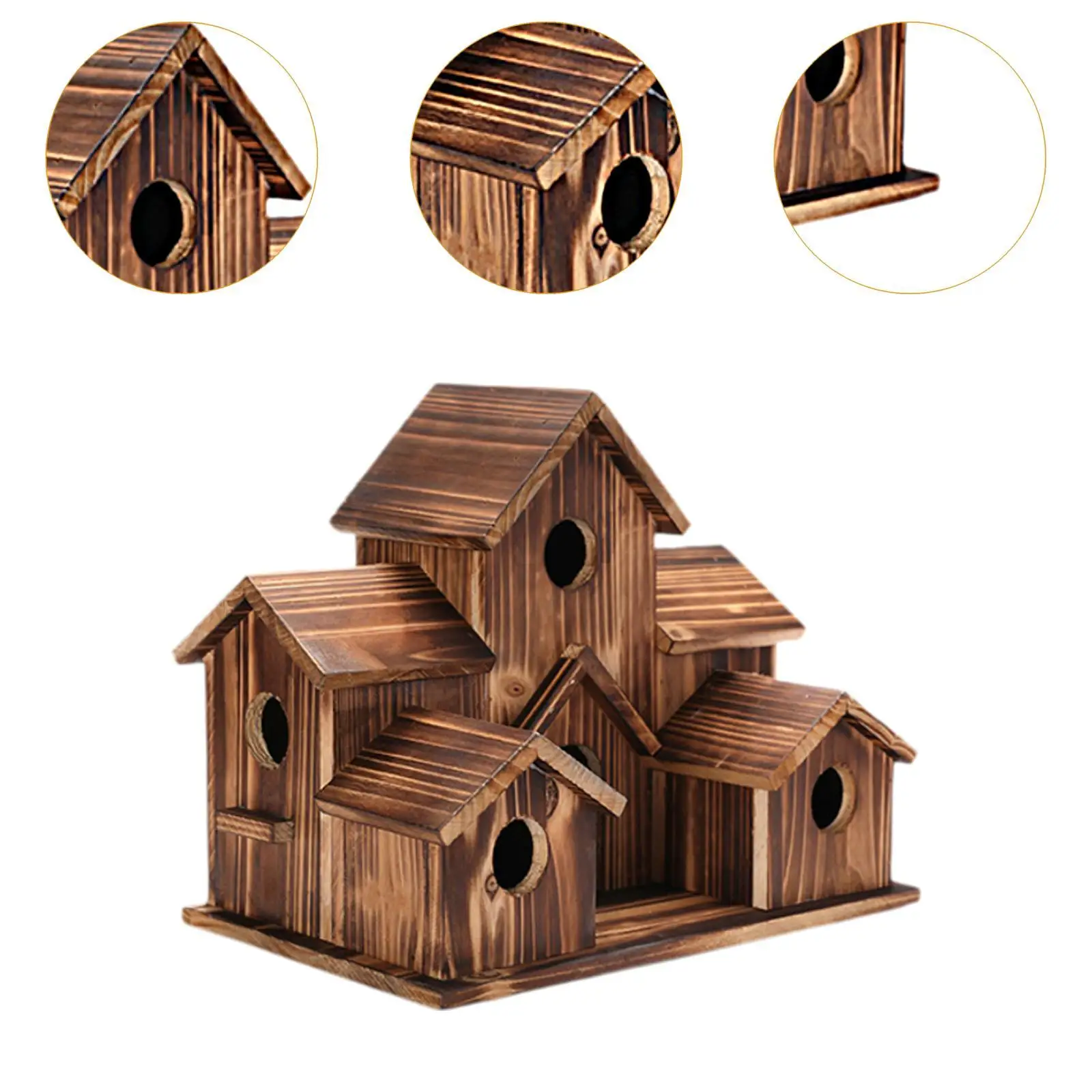 Wooden Bird House Bird Cage Garden Decor, Rustic Hanging Birds Hut Hummingbird Nest, Hanging Bird Feeder for Yard Outdoor