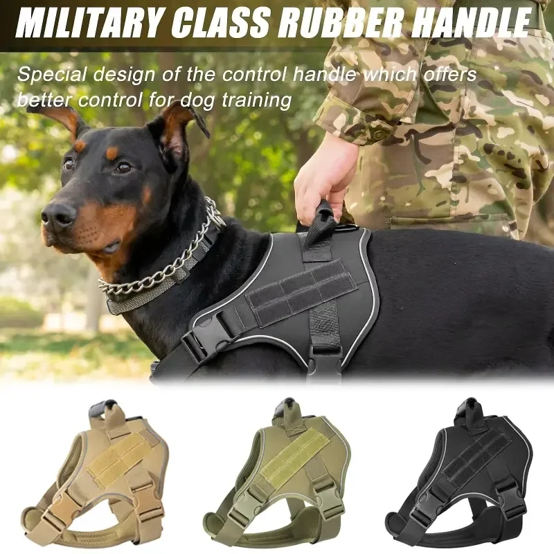 Arnés táctico para perros, chaleco para perros grandes, transpirable, sin tirones, arnés de entrenamiento para perros con asa, fácil de poner