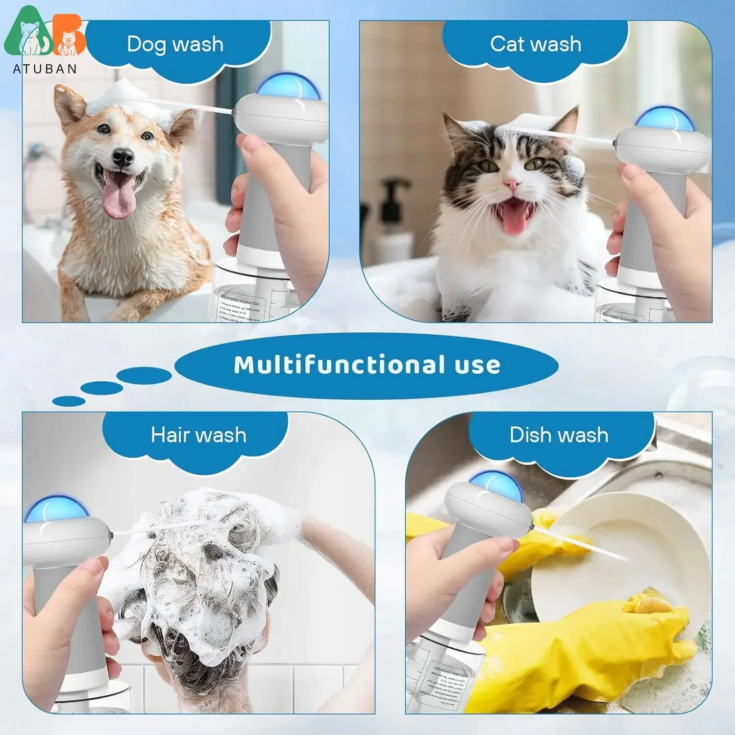 Dispensador eléctrico de champú espumoso, pulverizador de burbujas de jabón para perros IPX7, suministros de baño para perros, dispensador automático de jabón con carga magnética - imagen 5