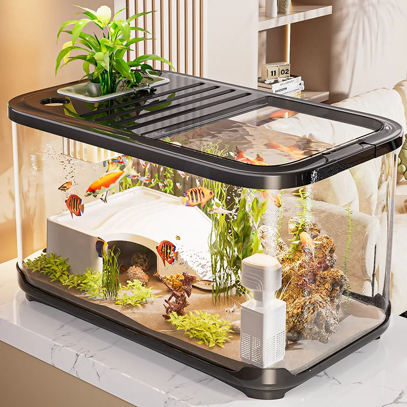 Nuevo pecera con tapa para sala de estar, paisajismo del hogar, tanque ecológico transparente, tanque de tortuga de escritorio, acuario de plástico grande - imagen 2