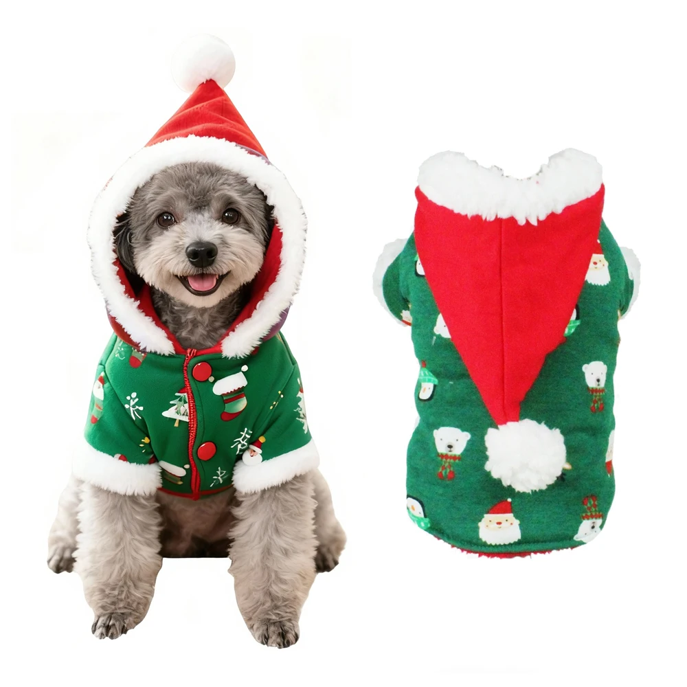 Abrigo para perro con capucha, trajes navideños para perros pequeños, gatos, chaqueta con capucha de lana cálida para invierno, bonito disfraz de Pug Yorkie Chihuahua