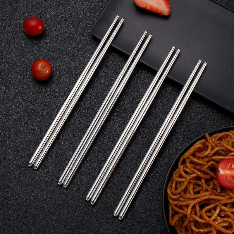 Palillos de acero inoxidable antideslizantes para Sushi, palillos metálicos coreanos y japoneses, cubiertos de cocina, vajilla, 5 pares