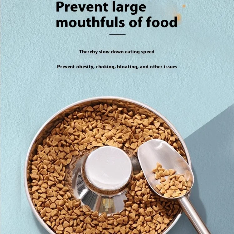 Cuenco de alimentación lenta de acero inoxidable para gatos y cachorros, plato saludable antiastres para mascotas, diseño engrosado, fácil de limpiar - imagen 5