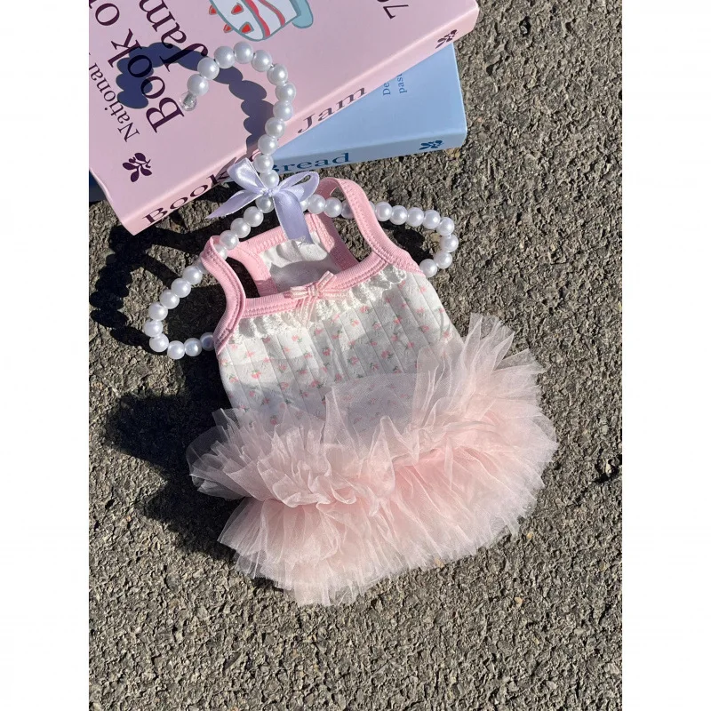 Ins lindo vestido para mascotas perro verano/gato vestido de tirantes Estilo Princesa Teddy Yorkshire vestido de malla Puff lindo vestidos para perros pequeños - imagen 2