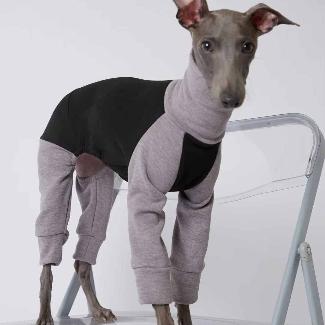 Sudadera gruesa y cálida de lana para perros medianos y grandes en invierno, abrigo gris suave de 4 patas para galgos, mono de cuello alto para Whippet