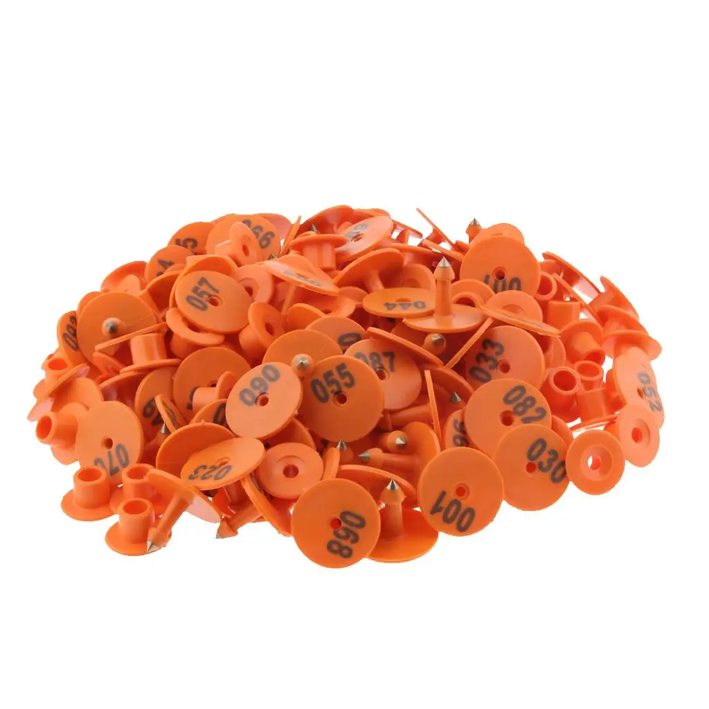 100PCS Small Numbered Livestock Ear Tag for Pig Cow Cattle Goat Sheep Orange