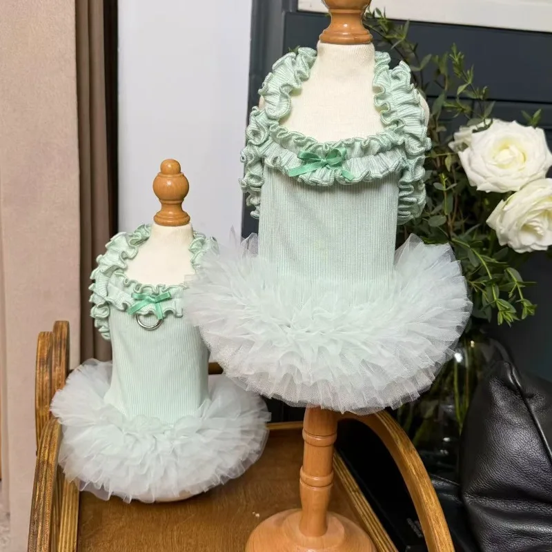 Falda acampanada con tirantes de malla para mascotas, falda tutú de capa por capa, falda de peluche para perros, ropa para mascotas, ropa para cachorros, ropa para perros pequeños - imagen 3