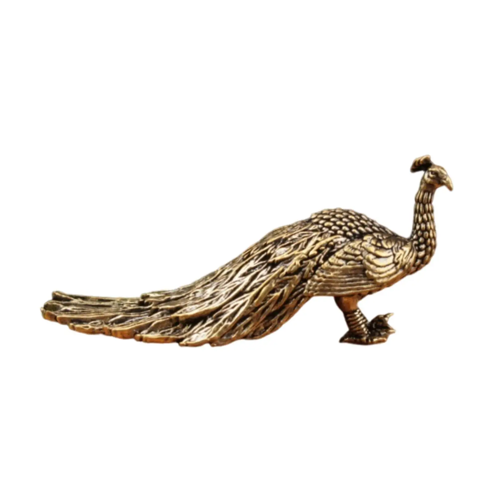 Brass Peacock Figurine Animal Sculpture Statue Collectible Gift Ornament 5.7cm Tiny for Car Living Room Office Bedroom Desktop