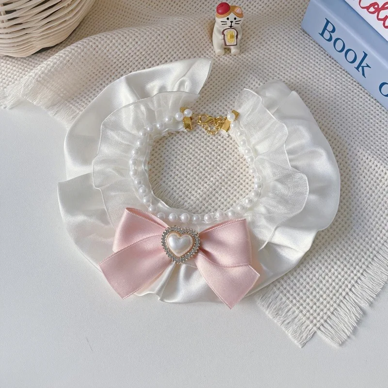 Collar de perlas para mascotas, Collar para perros y gatos, agradable arco, bufanda, toalla para babas, accesorios para gatos y perros, pajaritas para perros, accesorios para cachorros