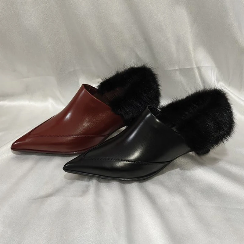 Zapatos de tacón de lujo de piel para Mujer, zapatos de tacón con punta estrecha a la moda, Botas nuevas elegantes de otoño, Zapatillas sexis de diseñador para Mujer - imagen 2