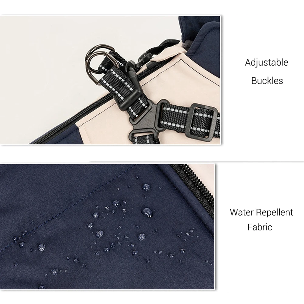 Chaqueta de invierno para perros con arnés, abrigo impermeable y cálido para perros pequeños y grandes, ropa reflectante de seguridad para perros, chaleco - imagen 5