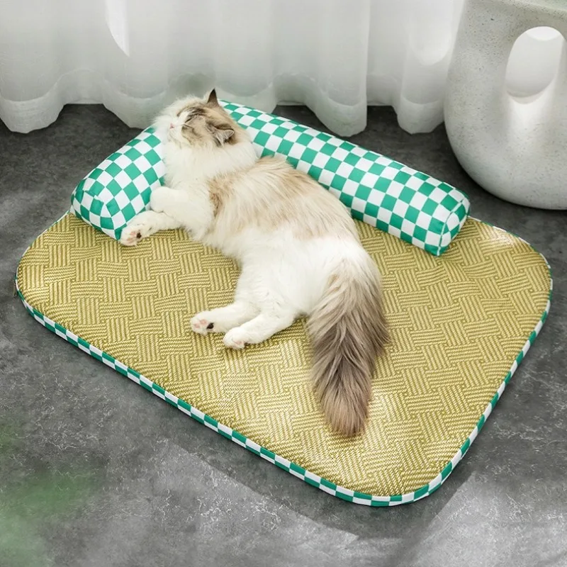 Esteras refrescantes tejidas de mimbre para mascotas, almohadillas para dormir transpirables de verano para gatos, suministros de disipación de calor para cachorros y gatitos, estera de cama suave para perros en casa - imagen 4