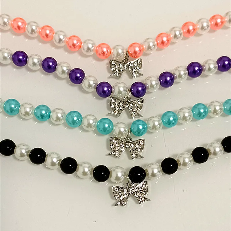 Collar de perro Noble, joyería con colgante de lazo, collares ajustables para niñas, decoración de perlas de colores combinados, Collar con arnés, accesorio para perro mascota - imagen 4