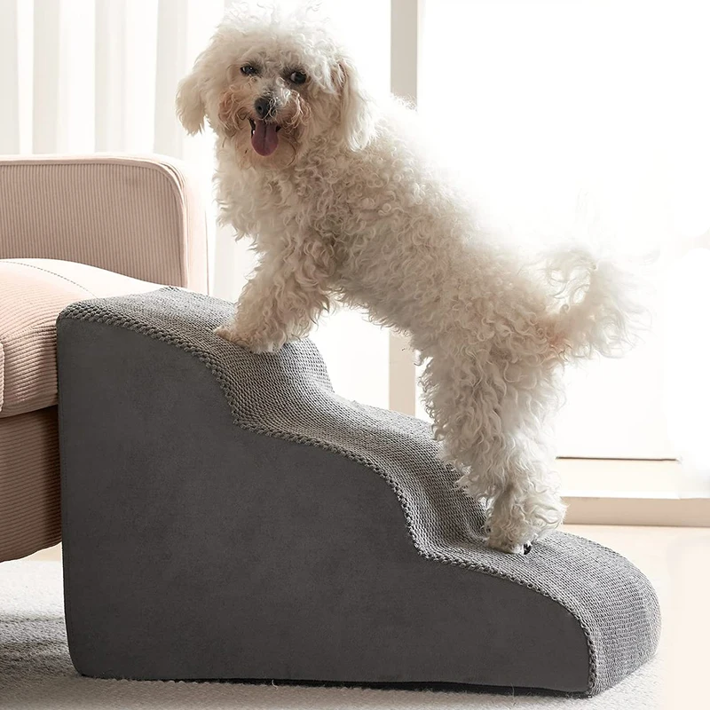 Rampa de escaleras para perros y gatos, escalera antideslizante para mascotas, rampa para perros para cama, escalones para perros, escalera de entrenamiento de 3 niveles, extraíble y lavable