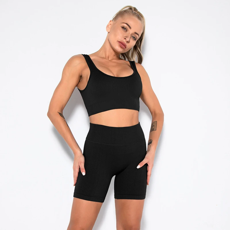 Conjunto de gimnasio sin costuras para mujer, mallas deportivas, pantalones cortos de entrenamiento, Top corto de Fitness, ropa de entrenamiento, ropa deportiva de verano, novedad de 2023 - imagen 3