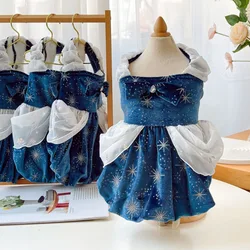Falda estrellada azul profundo Ins para mascotas, Otoño/Invierno, ropa cálida para perros y gatos, falda gruesa de princesa de terciopelo para perros, vestidos para cachorros, ropa para mascotas
